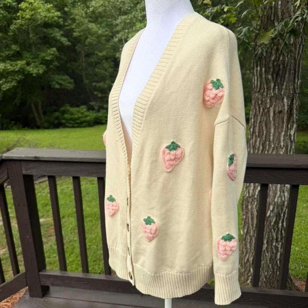 Torrid Strawberry Appliqué Cottagecore Cardigan Sweater | 100% Cotton
